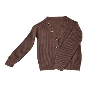 Woman's button up low v-neck sweater brown 40% Cotton 60% Acrylic